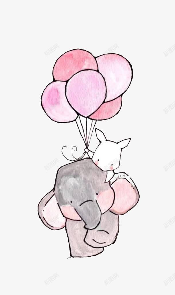 小白兔与气球png免抠素材_新图网 https://ixintu.com 可爱 小白兔 手绘 气球
