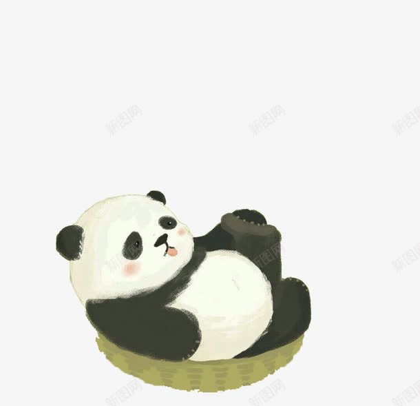手绘稚气熊猫png免抠素材_新图网 https://ixintu.com 可爱 大熊猫 幼稚 手绘 熊猫 躺着 黑白配