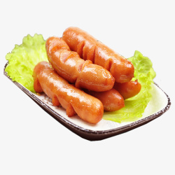 美味的火山石烤肠产品实物生菜德国香肠高清图片
