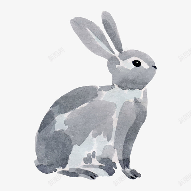 灰色的小兔子水墨画png免抠素材_新图网 https://ixintu.com 创意 卡通 商务 小兔子 小灰兔 手绘 水墨画 灰色 简约