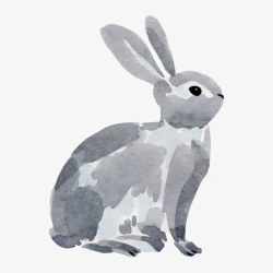 灰色的小兔子水墨画素材