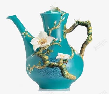 茶壶png免抠素材_新图网 https://ixintu.com 中国风 古典茶壶 淡雅 白色梅花 花卉装饰 蓝色 陶瓷