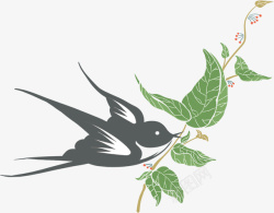 春季动物春天燕子啄树叶案高清图片