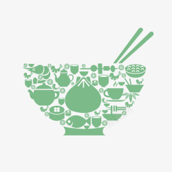 碗筷手绘绿色的碗筷高清图片