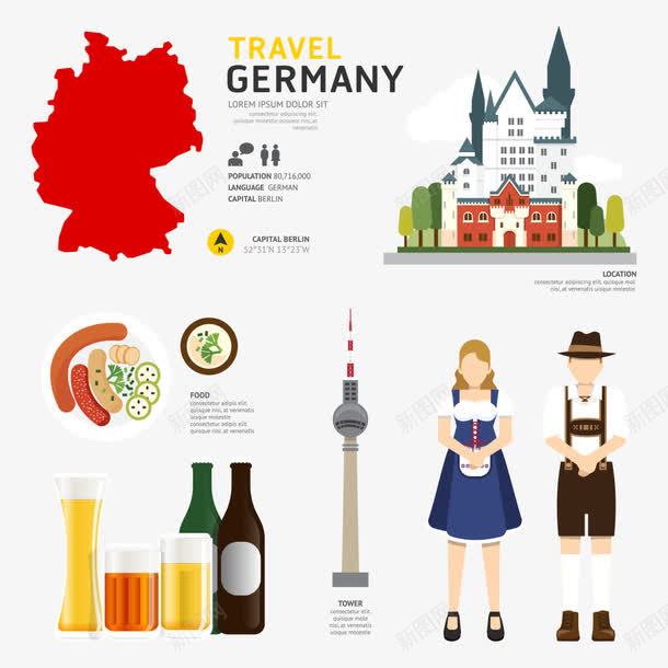 德国文化png免抠素材_新图网 https://ixintu.com 啤酒 啤酒瓶 城堡 德国文化元素 德国旅游 文化特色 旅游景点 旅行 杯子 著名景点