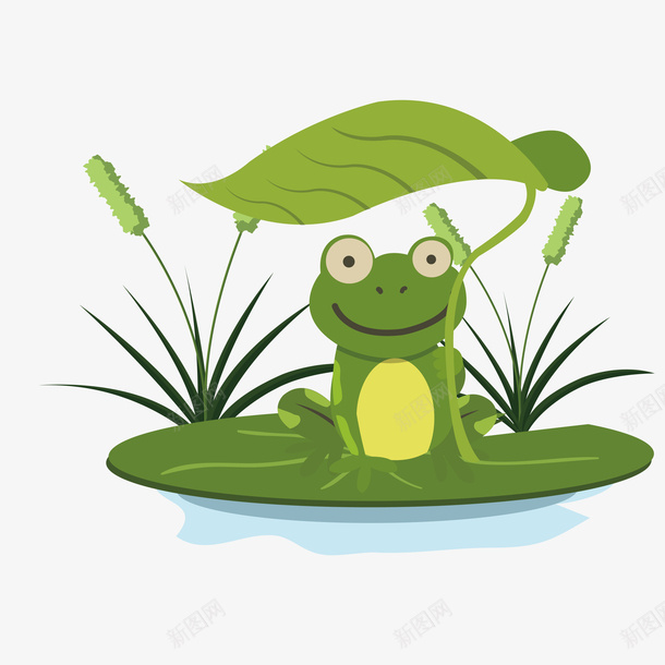 创意卡通 动物插图 卡通 卡通插图 小动物 插图 荷叶上的青蛙 青蛙