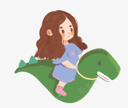 小女孩骑木马图素材