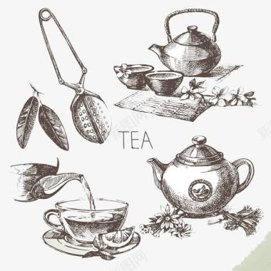 手绘茶具茶杯图标图标