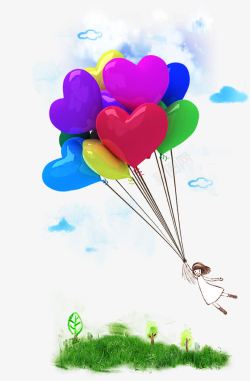 手拿爱心气球的机器人手拿气球飞翔的女孩高清图片