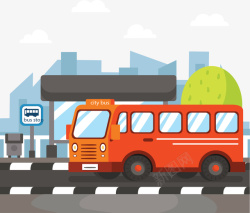 红色公交车橘红城市公共汽车矢量图高清图片