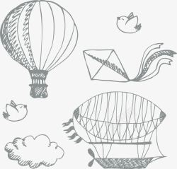 小鸟气球手绘空中的热气球高清图片