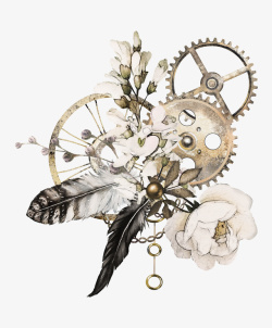 手绘科技感齿轮手绘创意古老的闹钟高清图片