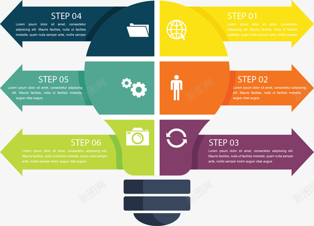 彩色箭头灯泡图表png免抠素材_新图网 https://ixintu.com 彩色箭头 拼图灯泡 步骤图 灯泡 灯泡图表 矢量png