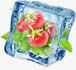 夏日冰块水果草莓素材