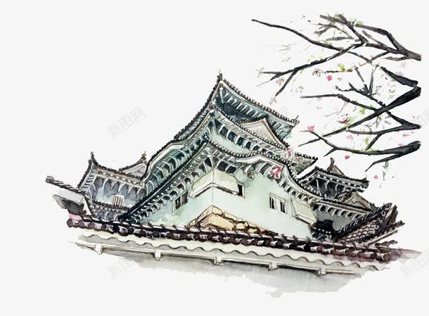 日本建筑手绘png免抠素材_新图网 https://ixintu.com 古风 和风 和风底纹 建筑 手绘