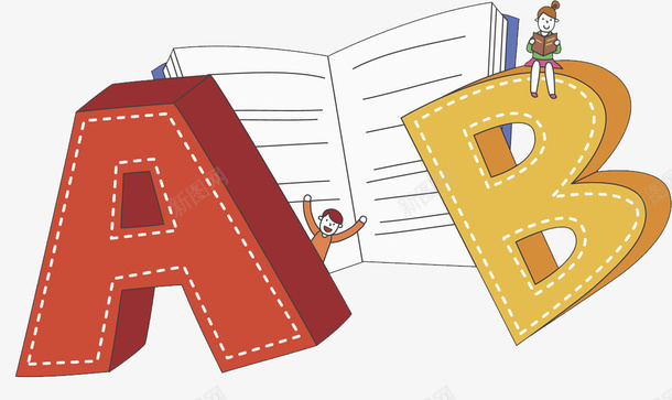 创意字母ABpng免抠素材_新图网 https://ixintu.com 创意的 卡通 字母书本 学习 小孩 红色的