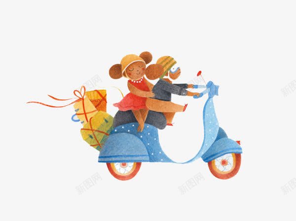 骑着摩托兜风的老鼠png免抠素材_新图网 https://ixintu.com 创意设计 卡片封面 手绘插画