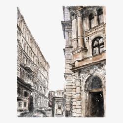 影楼拍摄城市街道欧式城市建筑手绘高清图片