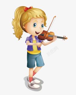 手绘儿童乐器表演卡通手绘拉小提琴的女孩高清图片