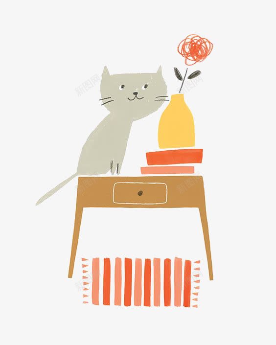 卡通小猫png免抠素材_新图网 https://ixintu.com 动物 好奇的猫 家居 桌子 猎奇 猫咪 花朵