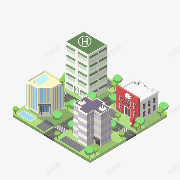 绿色城市化建筑图png免抠素材_新图网 https://ixintu.com 创意 卡通 商务 大楼 手绘 绿色 英文字母 设计