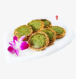 板栗饼特产产品实物绿茶饼高清图片