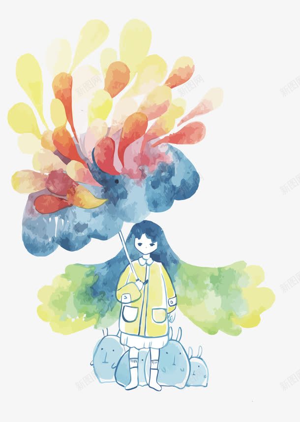 水彩下雨插画矢量图eps免抠素材_新图网 https://ixintu.com PNG图片 PNG图片素材 PNG素材 PNG素材免费下载 下雨 少女 手绘 插画 水彩 矢量图