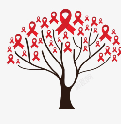 手绘丝带条幅2018世界艾滋病宣传树枝手绘元素高清图片