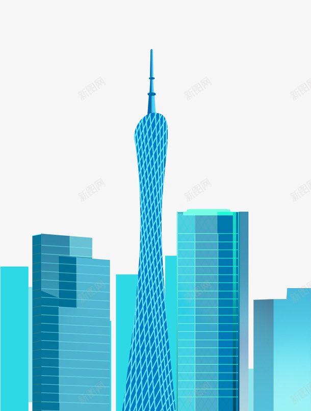 旅行景点装饰插图广州插图png免抠素材_新图网 https://ixintu.com 广州塔 广州插图 旅行 景点 蓝色 装饰插图