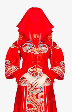 刺绣红色大披肩透明红色盖头高清图片