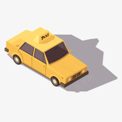 手绘出租车立体汽车黄色出租车矢量图高清图片