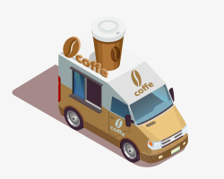 咖啡快餐车手绘卡通立体25D咖啡快餐车高清图片