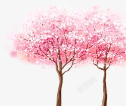 粉色水彩唯美大树桃树素材