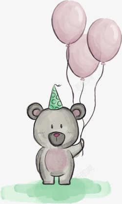 灰色小熊头可爱手绘气球小熊矢量图高清图片