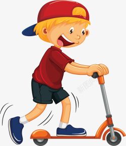 滑板车卡通玩滑板车的卡通男孩高清图片