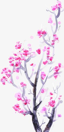 粉色桃花水彩手绘素材
