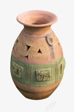 复古陶器彩色纹样镂空陶罐高清图片