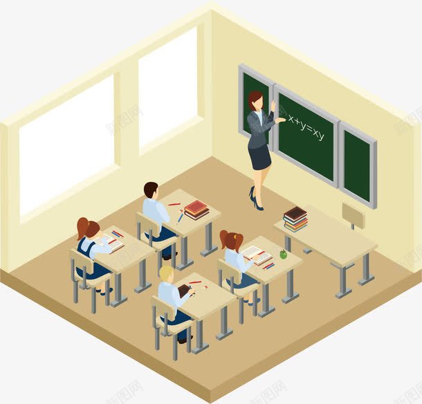 教室场景png免抠素材_新图网 https://ixintu.com 书写 手绘 教室 教师 桌子 棕色 黑板
