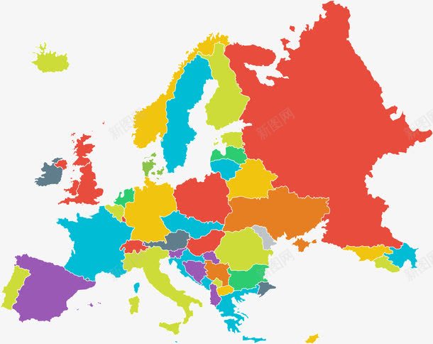 彩色分区欧洲地图png免抠素材_新图网 https://ixintu.com 彩色地图 欧洲地图 欧洲板块 矢量素材 行政区划分