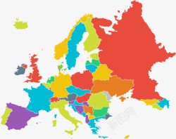 彩色板块彩色分区欧洲地图高清图片