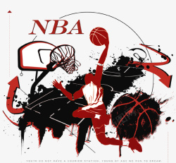 手绘NBA篮球投篮插画素材