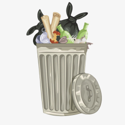 卡通垃圾桶垃圾桶里的罐子和纸屑卡通高清图片