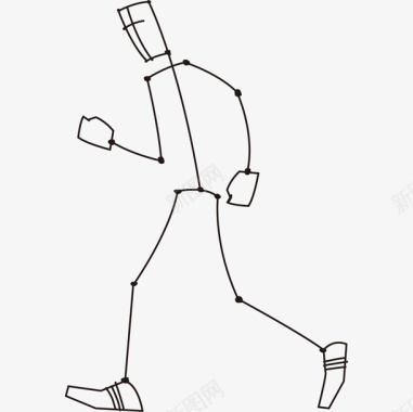 美式动画线描火柴人跑步图标图标