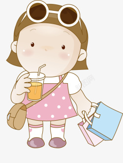 女生杯子卡通喝果汁的小女孩高清图片