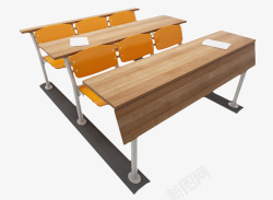 一排简单棕色学生桌椅素材