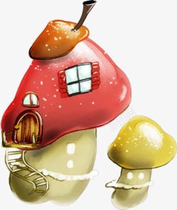 春天红色蘑菇房屋素材