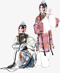水墨画手绘中国古风京剧人物素材