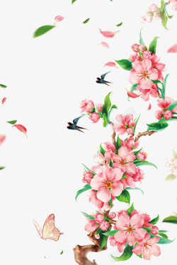 复古燕子与桃花粉红色浪漫桃花背景高清图片