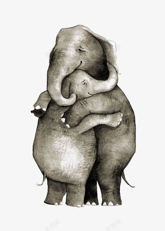 拥抱的大象png免抠素材_新图网 https://ixintu.com 动物 卡通 大象 手绘 拟人 拥抱 插画 水彩