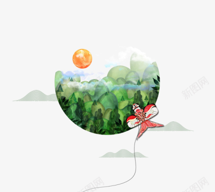 清新文艺圆形彩绘风筝树林图标图标